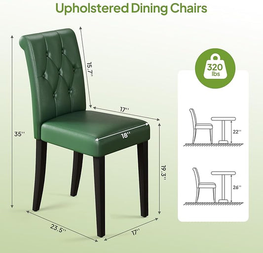 Welzona Upholstered Dining Chairs Set of 4, Button Tufted Parsons Dining Chair with Solid Wood Legs, Modern PU Leather Side Chair for Dining Room/Kitchen/Restaurant/Hotel- Green