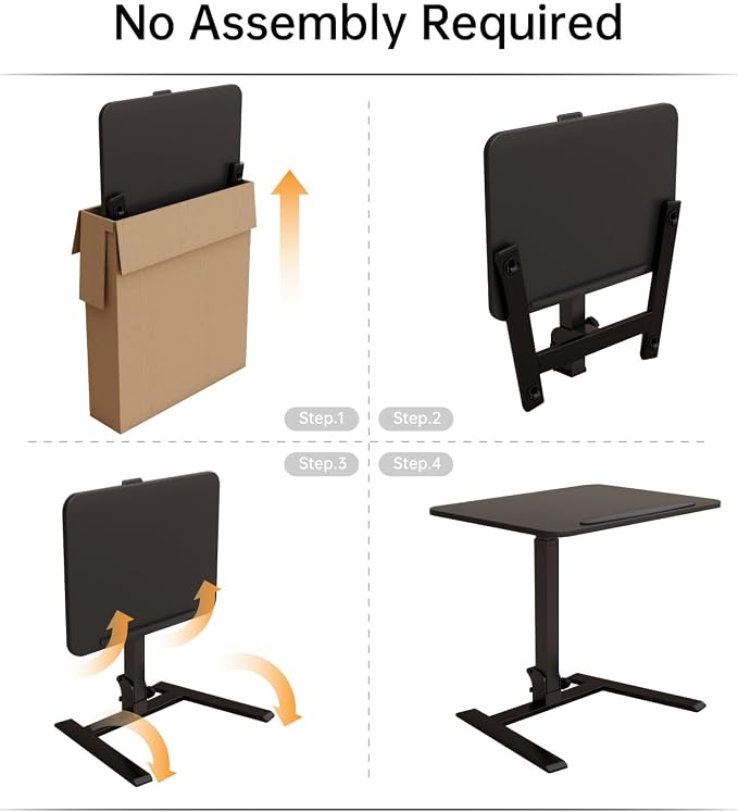 alawooder 25" Mobile Folding Desk: Pneumatic Sit-Stand, No Assembly | 29-42" Height Adjustable Rolling Laptop Desk, Hidden Wheels, 0-90° Tilt Top. Ideal for Home Office, Craft & Study.