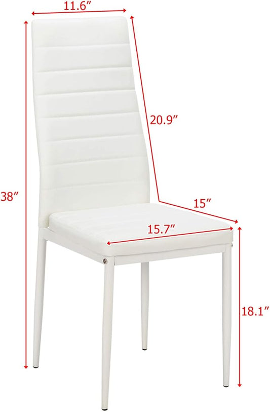 Karl home White Dining Chairs Set of 6, PU Leather & High Back | Kitchen chairs with padded seats & foot cap protection for dining kitchen living room,300lbs capacity,space-saving
