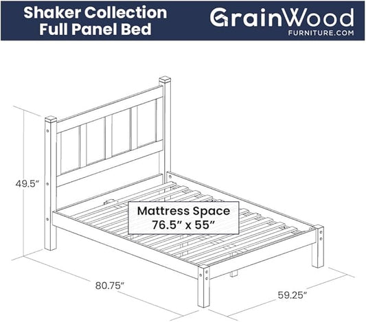 Grain Wood Furniture Shaker Solid Wood Panel Platform Bed, Full Size, Walnut