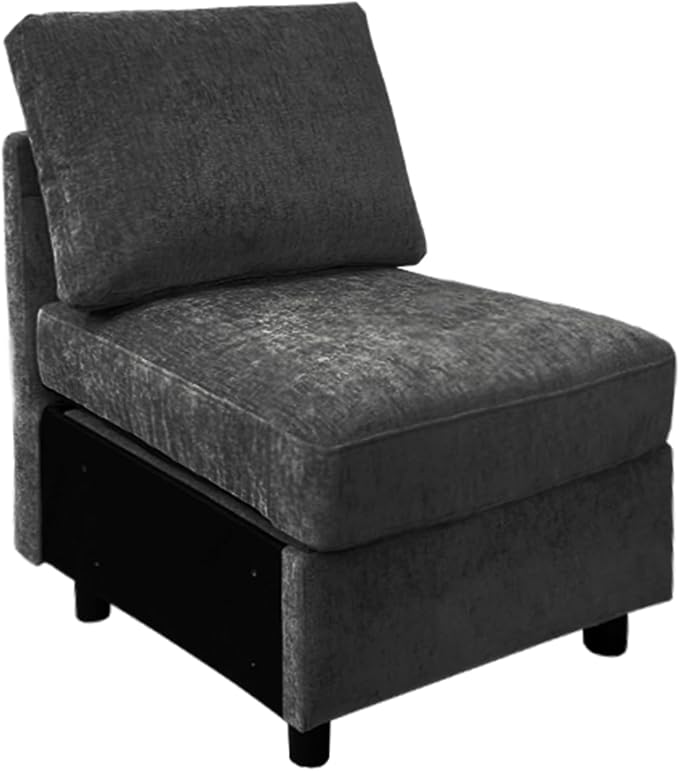WUTUTUEE Middle Seat Module for Modular Sectional Couch Sofa, Living Room Accent Armless Sofa Chair with Storage & Pillow, Modern Side Sectional Middle Unit, Chenille Dark Grey