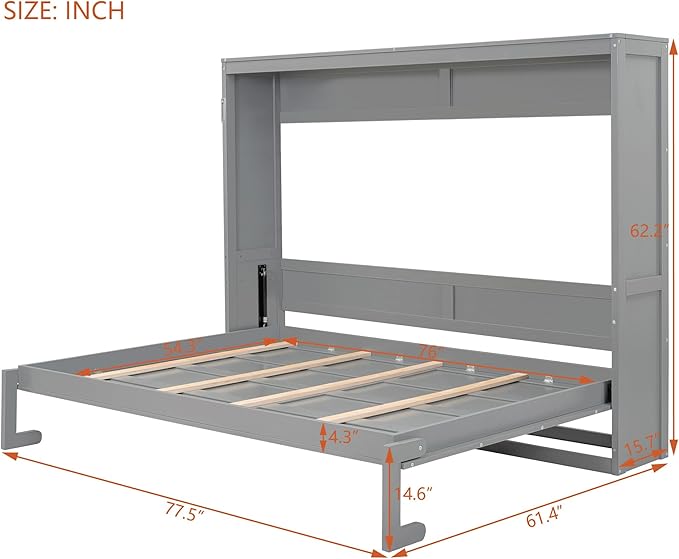 Merax ModernMurphy Cabinet Bed, Solid Wood Wall Platform Bed/No Box Spring Needed/Easy Assemble/Full,Gray