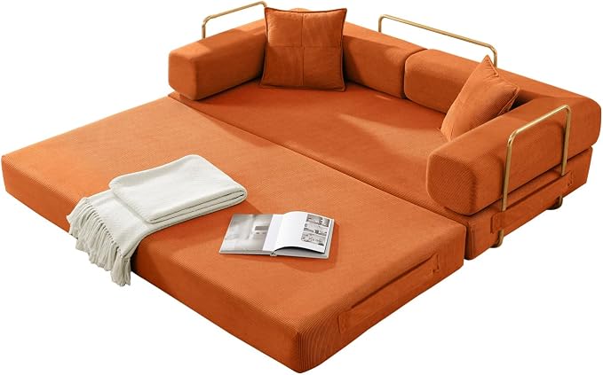 HANXIN Convertible Sleeper Sofa Bed, 78 Inch Folding Floor Mattress Couch with Fixed-Shape Frame, Futon Boneless Couch Lounge Loveseat with Pull Out Bed, No Assembly Required