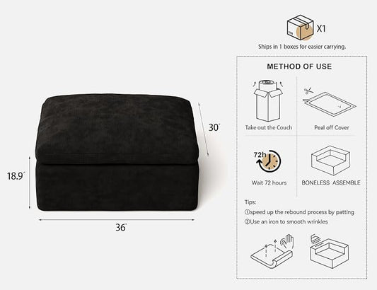 36 Inch Black Modular Sectional Sofa Couch Single Seat Sofa Couch