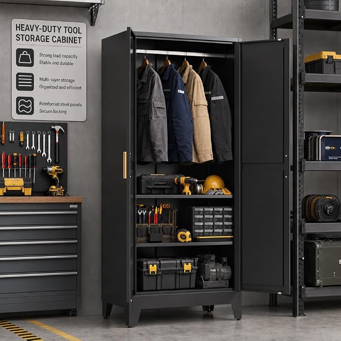 71" H Black Closet,Armoire Wardrobe Closet,Metal Wardrobe Closet with Doors and Shelves,Large Wardrobe Closet for Bedroom