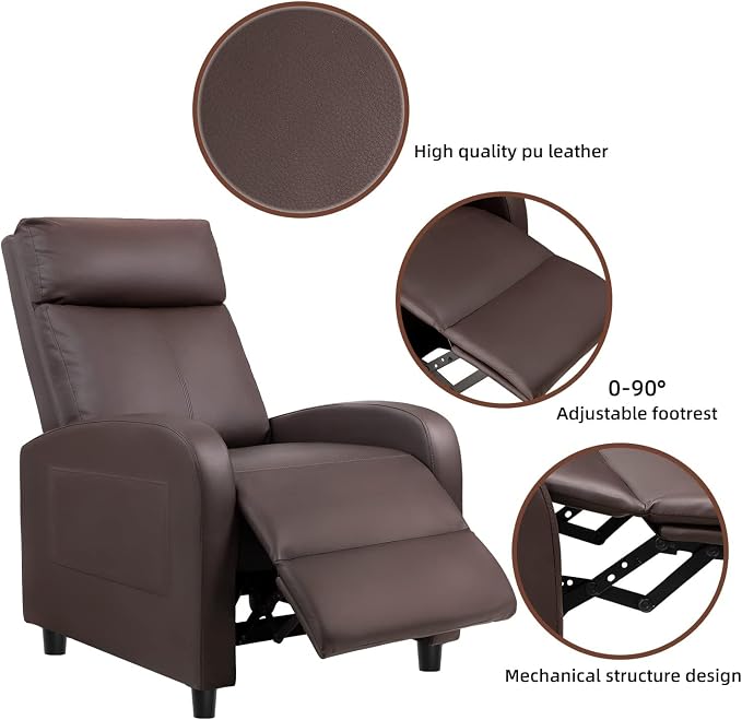 JUMMICO Recliner Chair Adjustable Home Theater Single Recliner Sofa Furniture with Thick Seat Cushion and Backrest Modern Living Room Recliners (Nut Brown)