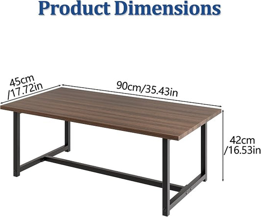 35.4" Rectangular Coffee Table for Living Room, Modern Industrial Style Coffee Table Center Table with Metal Frame for Small Space, Apartment, Office, Easy Assembly, Walnut