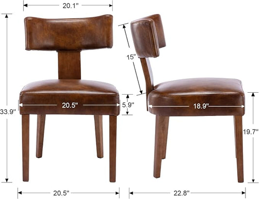 RIVOVA Mid Century Modern Dining Chairs Set of 2 PU Leather Upholstered Side Chairs, Modern Kitchen Armless Parson Chairs Solid Wood Dining Chairs, Brown