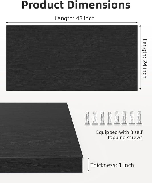 Universal 48 x 24 One-Piece Solid Wood Table Top, 1" Thick Desktop for Stand Up Height Adjustable Desk Frames, Home Office Tabletop, Countertop DIY, Black Oak