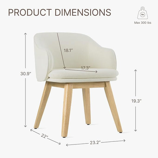 KISLOT Wooden Dining Chairs Set of 2, Fabric Upholstered Modern Dining Room Chairs with Barrel Backrest & Double-Layer Thick Cushion for Living Room, Restaurant, Kitchen and Café, Beige