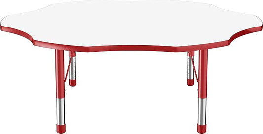 FDP Dry-Erase Flower Activity School and Classroom Kids Table (60 inch), Chunky Toddler Legs for Collaborative Spaces, Adjustable Height 15-24 inches - Whiteboard Top, Red Edge and Matching Red Legs