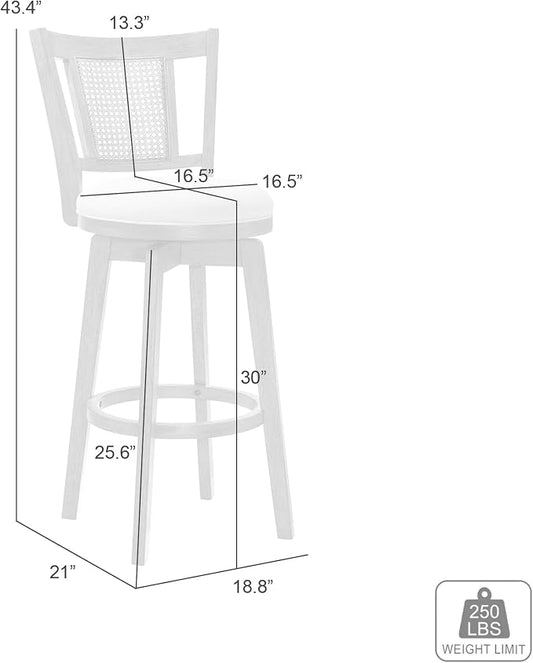Armen Living Isla 30 in. Putty Brown Bar Height Rubberwood Swivel Barstool with Cream Fabric Seat - Set of 4