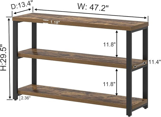 EXCEFUR Industrial Metal & Wood Console Tables for Living Room, Entryway Table with 3 Tier Storage Shelves, Sofa Hallway Table Behind Couch, Rustic Brown, 47 Inch