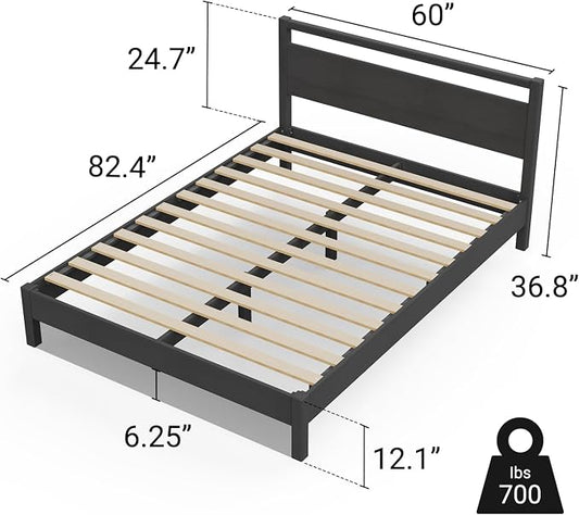 LIFEMENT Signature Wood Platform Bed Frame with Headboard, Essential, Noise Free, Under Bed Storage, No Box Spring Needed, Easy Assembly (Black, Queen (U.S. Standard))