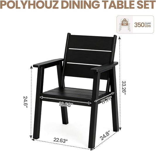 Outdoor Dining Chairs Set of 2,HDPE Patio Chairs with Wide Seat,Ergonomic Design Outdoor Furniture for Porch,Backyard,Deck,Black