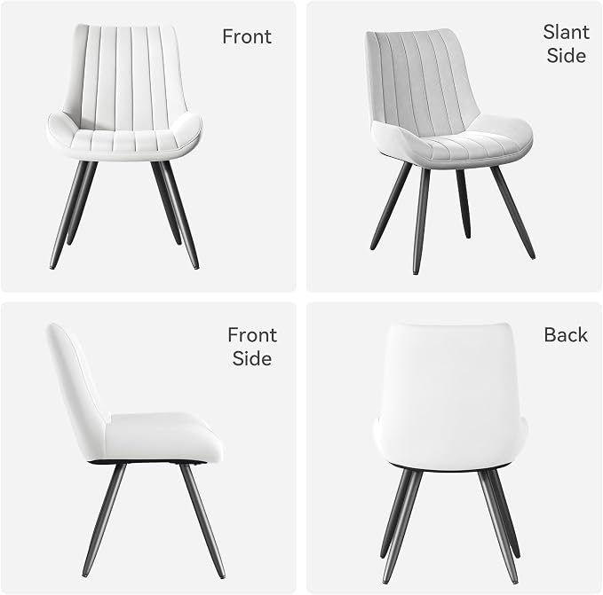 Dining Chairs Set of 2, Mid Century Modern Kitchen Chairs with Soft Cushion, Comfortable Upholstered Fabric Dining Room Chairs for Kitchen, White
