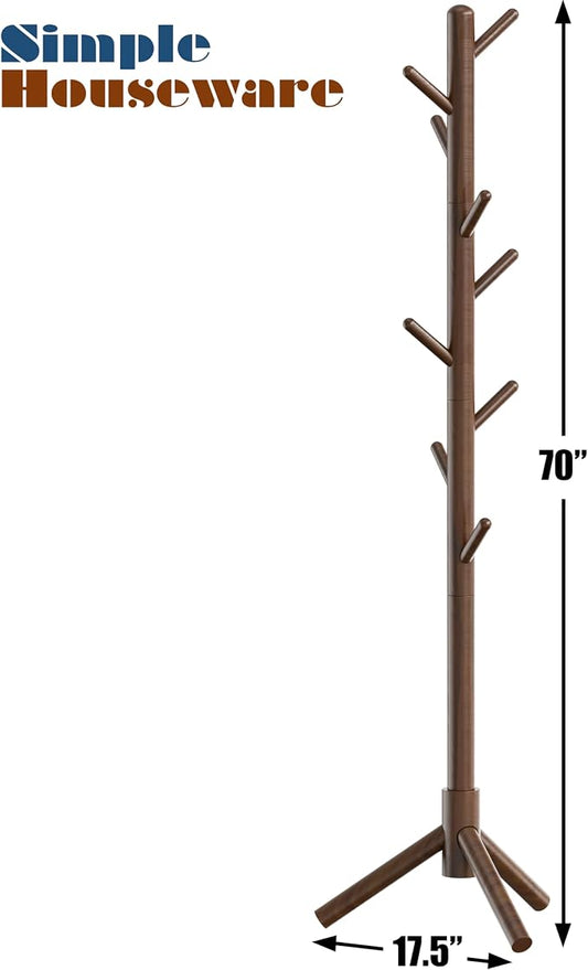 Simple Houseware Wooden Coat Rack Stand Garment Adjustable Tree Rack, 9 Hooks, Walnut