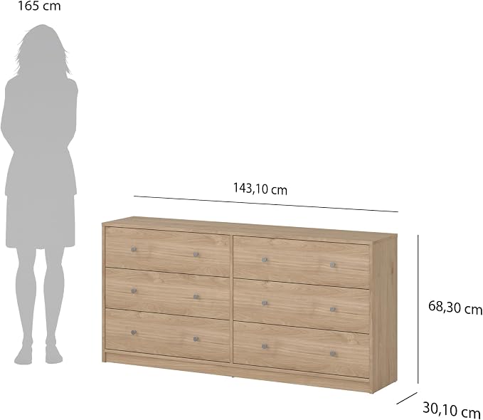 6 Drawer Double Dresser | Compact Depth