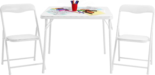 Flash Furniture Mindy Kids 3-Piece Folding Table and Chairs Set for Daycare and Classrooms, Children's Activity Table and Chairs Set, White