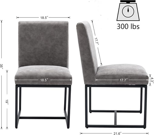HNY Modern Dining Chairs Set of 4, Upholstered Leather Dining Room Chairs with Ergonomic Back & Metal Frame for Home, Kitchen, Apartment, Grey
