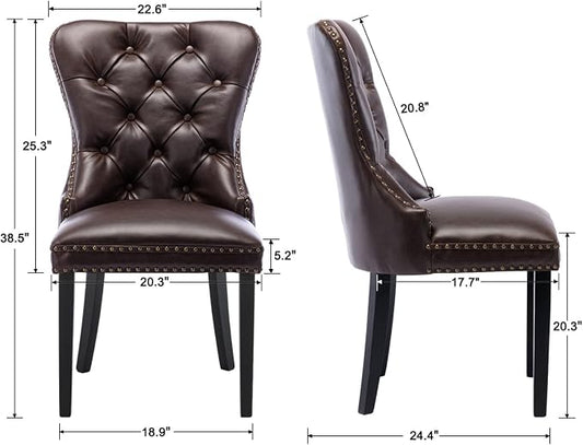 EALSON Modern Dining Chairs Set of 8 Mid Century Leather Dining Room Chairs with Wood Legs Tufted Upholstered Kitchen Side Chairs with Nail Head Trim for Dining Room/Living Room, Coffee with Ring