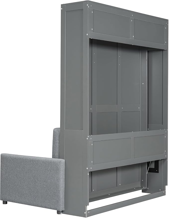MERITLINE Full Murphy Bed with Couch,Wood Murphy Bed Cabinet with Sofa,Fold up Bed Grey Murphy Wall Bed Full Size