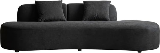 Container Furniture Direct 90" Curved Sofa with Throw Pillows, 4 Seater Luxury Velvet Couch with Half Moon Design and High-Density Foam, Ideal for Modern Living Room, Office & Apartment, Black