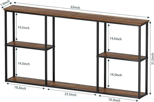 WOHOMO Console Table, 3-Tier Small Entryway Tables, Narrow Sofa Table for Hallway, Rustic Brown (63 inch)