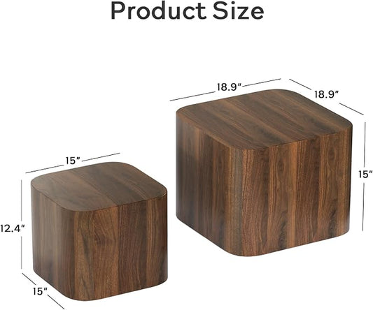 Nesting Coffee Table Set of 2, Modern Coffee Table and End Table Sets, Small Wooden Nesting Side Tables for Living Room Bedroom Apartment(Walnut)
