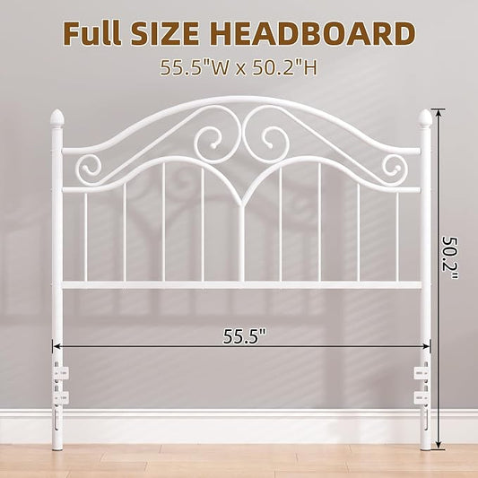 Headboard for Full Size Bed Frame Vintage Platform Bed Metal Headboard Only | Height Adjustable,Sturdy and Stable,Easy Assembly,White