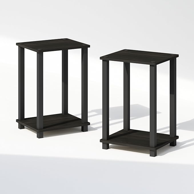 Furinno Simplistic Night Stand Set of 2, 2-Tier Small Nightstand with Open Shelf, Toolless Bedside Table, End Table, Side Table, for Bedroom, Closet, Dorm, Espresso
