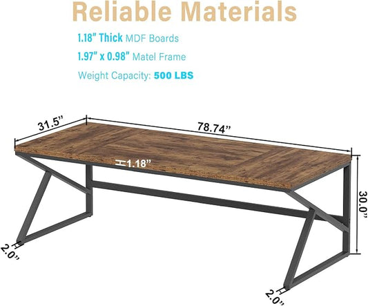 HSH Large Rustic Brown Computer Desk, 78 Inch Extra Long Metal Wood Desk for Home Office, Two Person Executive Writing Study Gaming Desk Table, Bedroom Living Room PC Laptop Dual Monitor Desk