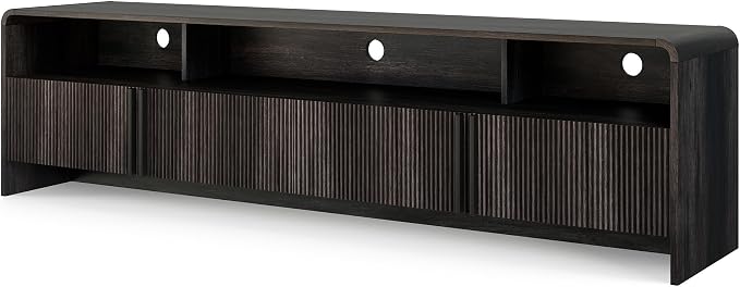 AMERLIFE 70" Modern TV Stand for TVs up to 80", Fluted Wood Entertainment Center with Storage Cabinets, Media Console Table for Living Room, Black