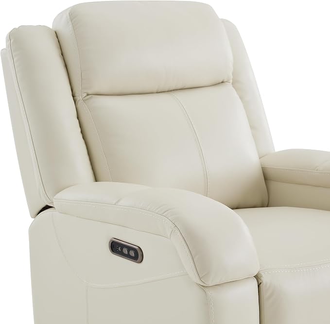 Watson & Whitely Oversized Genuine Leather Power Recliner Chairs for Big and Tall, Wall Hugger Recliner with Power Headrest & Charging Ports, Extra Large Reclining Chair for Living Room, Cream