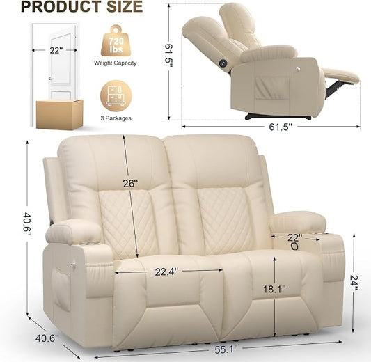 YONISEE Loveseat Recliner, Loveseat Recliner Sofa with Storage, Recliner Chair with USB Ports, 2 Cell Phone Holders, Cup Holder, Loveseat Couch for Living Room Home Theater Seating