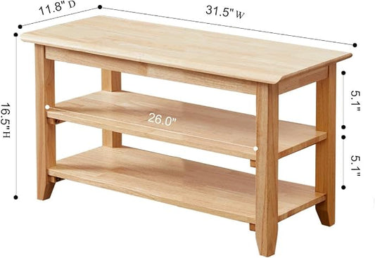 Dewfig Shoe Rack Bench, 3-Tier Shoe Shelf Organizer,6-Pairs Entryway Storage Bench for Hallway, Bedroom, Living Room, Bedroom, Hold up to 550 lbs, Solid Wood, Natural