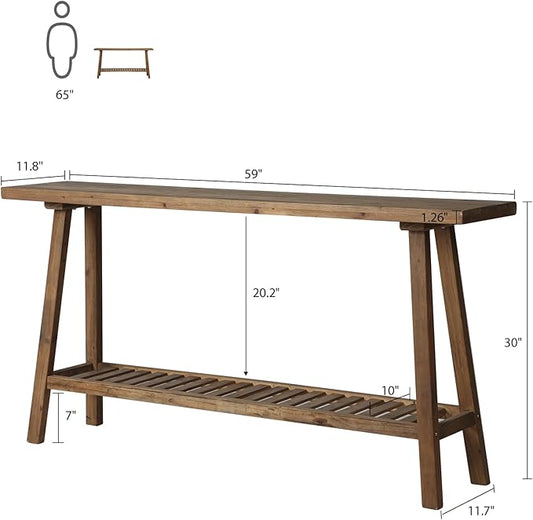 HOKYHOKY Reclaimed Solid Wood Console Table, 59" Long Farmhouse Entryway Tables, Rectangular Couch Table Behind Sofa, 2 Tiers Accent Tables for Hallway, Entrance, Foyer, Living Room