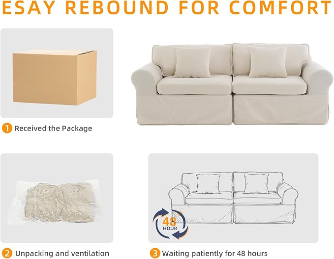 Mistpeople Modern Loveseat Sofa Couch, Upholstered Comfy Sofa with Pillows & Armrests, Deep Seating Couch with Removable Cover for Living Room Bedroom Apartment Office Small Spaces, Beige 3 Seats
