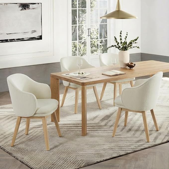 KISLOT Wooden Dining Chairs Set of 2, Fabric Barrel Upholstered Modern Dining Dining Room Chairs with Soild Wood Leg & Double-Layer Thick Cushion for Restaurant, Kitchen, Beige