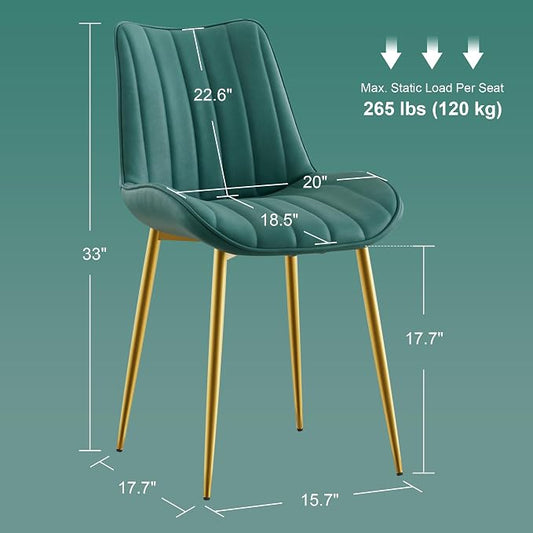 VECELO Dining Chairs Set of 6, Velvet Fabric & Metal Frame, Mordern Style for Kitchen, Living Room,Offcie, Green