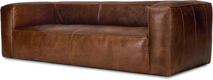 Valencia Graz Leather Wide Sofa 92" | Premium Full Semi-Aniline Leather | Modern Wide Couch with Unique Variations, Legless Design for Living Room, Chocolate