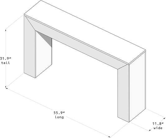 Plank+Beam Grand Console Table, 56 Inch Solid Wood Modern Sofa Table, Narrow Entryway Table for Hallway, Behind The Couch, Living Room, Foyer, Walnut Wirebrush
