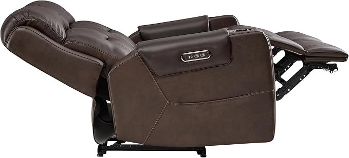 Watson & Whitely Genuine Leather Power Loveseat Recliner Sofa, Lay Flat Loveseat Reclining Sofa with Power Headrest, Cup Holders, USB & Type-C Ports, Dual Recliners for Living Room, Dark Brown