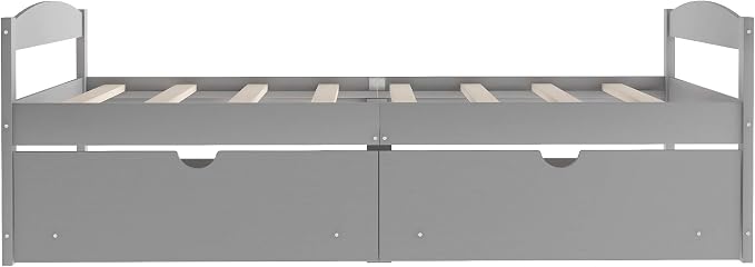 Merax Classic Solid Wood Day Bed with Storage Drawers Platform Bed for Living Room Beedroom Twin Grey