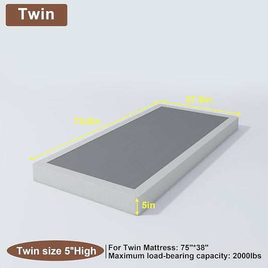 FMDMR Twin Box Spring with Fabric Cover Set, 5 Inch Twin Size Box Spring with 2500lbs Max Weight Capacity, Durable Mattress Foundation Easy Assembly, Non-Slip, Noise Free
