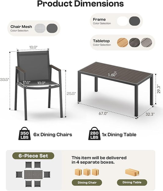 Outdoor Dining Set for 4, Aluminum Patio Table and Chairs Set, 5-Piece All Weather Patio Dining Furniture Set with Umbrella Hole for Backyard, Deck, Poolside (Charcoal)