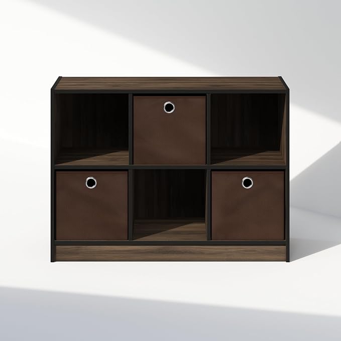 Furinno Cubic Closet Organizers and Storage, 6-Cube Closet Organizer with Bins, Open Shelf Storage, for Wardrobe, Bedroom, Living Room, Columbia Walnut