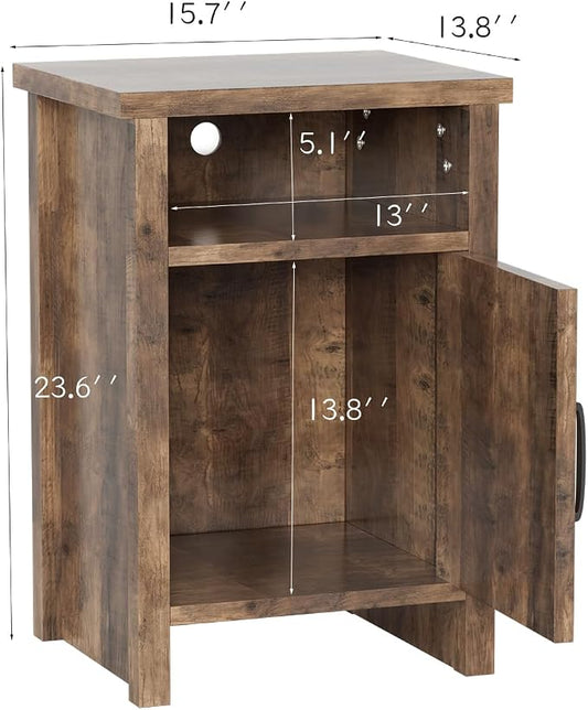 YESHOMY Farmhouse Modern Nightstand with Shelf and Barn Door, Set of 1 for Bedroom, Brown