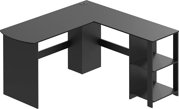 SHW 51 x 51 Inches L-Shaped Home Office Wood Corner Desk wtih Storage, Black