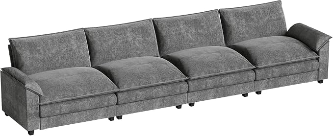 Homall 159" Modular Sectional Sofa, Linear Sofa Couch with Double-Layer Cushion, DIY Combination Chenille Deep 4-Seat Cloud Couch for Living Room, Apartment (Light Grey, Linear Sofa)